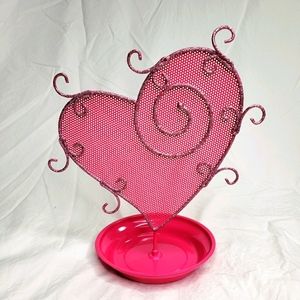 Pink Glitter Heart Jewelry Stand Metal Tween Teen